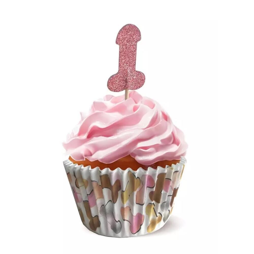 🦋B2G1🦋Glitterati PENIS Party 24 Decorative Cupcake Wrappers/Toppers Set - Picture 1 of 4